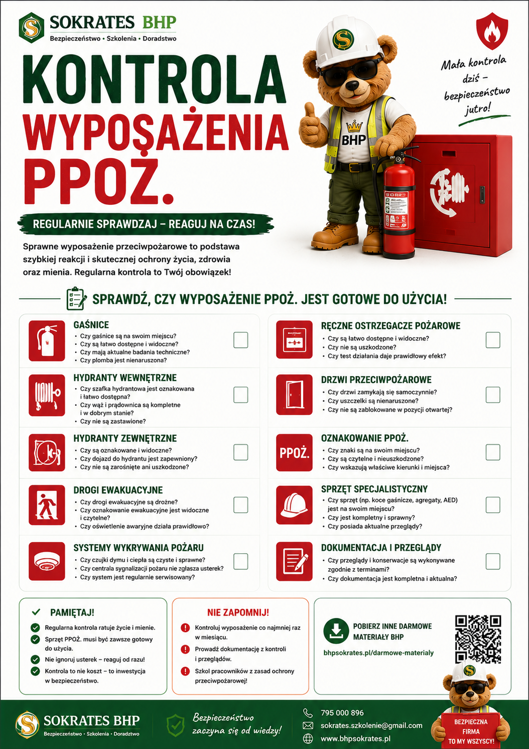 Kontrola wyposażenia PPOŻ – BHP Sokrates Kontrola wyposażenia PPOŻ – lista kontrolna gaśnic, hydrantów i oznakowania przeciwpożarowego